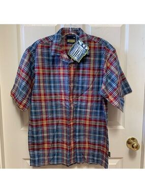 NO CONTEST Plaid Cotton Button Up Short Sleeve Camp Shirt Large